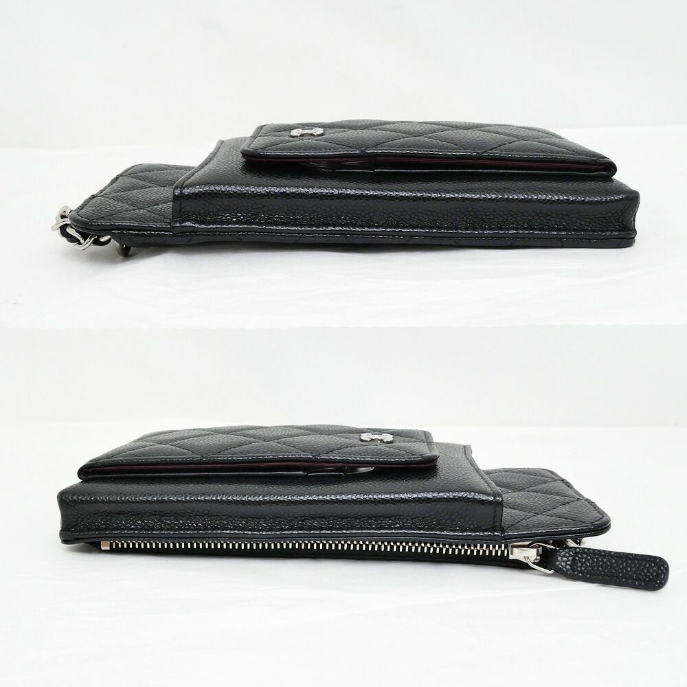Chanel Chain Phone Case Shoulder Bag Quilted Black Silver — view 4