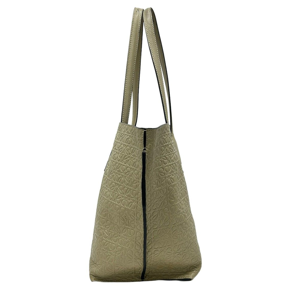 Loewe Tote Bag Anagram Pattern Gray Beige Embossed Leather — view 2