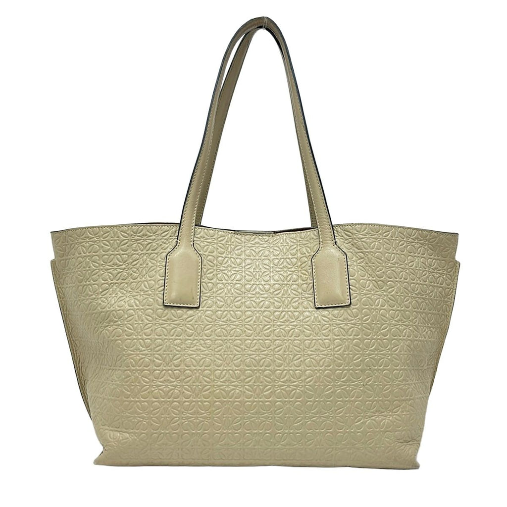 Loewe Tote Bag Anagram Pattern Gray Beige Embossed Leather — view 3