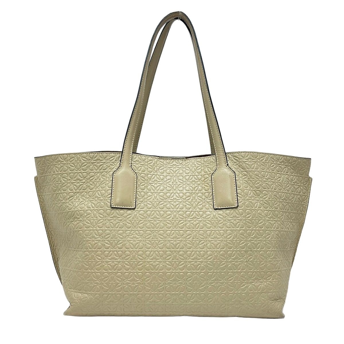 Loewe Tote Bag Anagram Pattern Gray Beige Embossed Leather — view 3