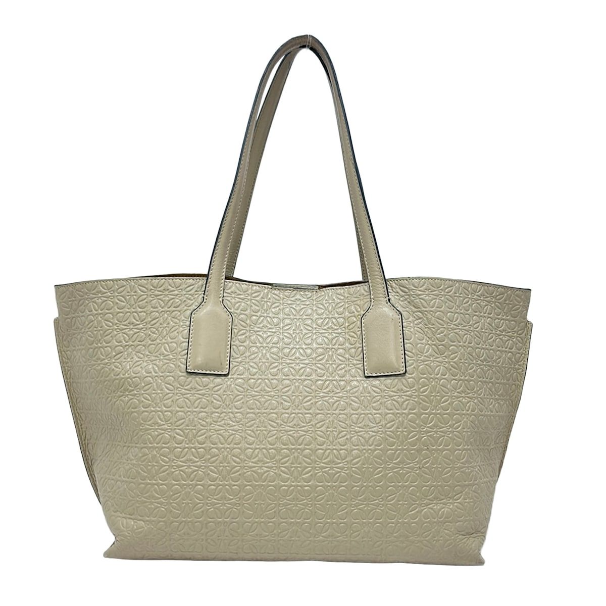 Loewe Tote Bag Anagram Pattern Gray Beige Embossed Leather