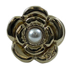 Chanel Camellia CC Logo Pearl Pin Brooch Flower Faux Gold