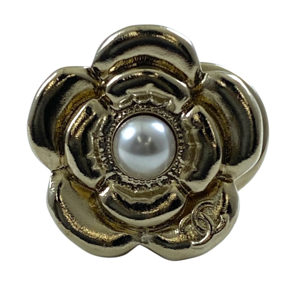 Chanel Camellia CC Logo Pearl Pin Brooch Flower Faux Gold