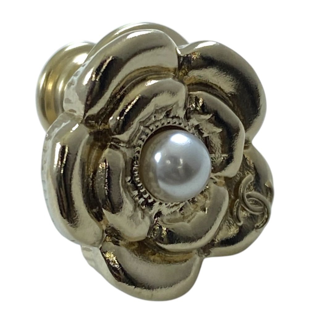 Chanel Camellia CC Logo Pearl Pin Brooch Flower Faux Gold — view 5