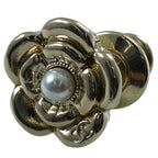 Chanel Camellia CC Logo Pearl Pin Brooch Flower Faux Gold — view 4