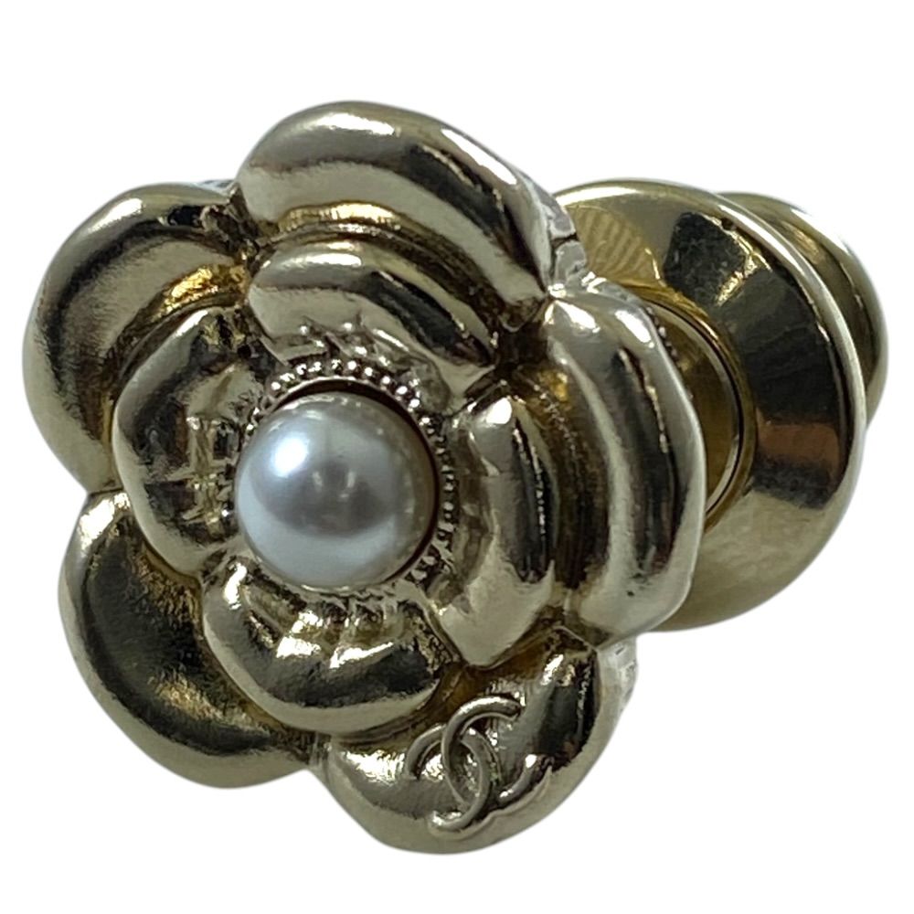 Chanel Camellia CC Logo Pearl Pin Brooch Flower Faux Gold — view 4