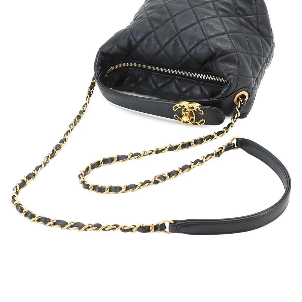 Chanel 19 Quilted Hobo 2-Way Hand Chain Shoulder Bag Lambskin Black — view 5