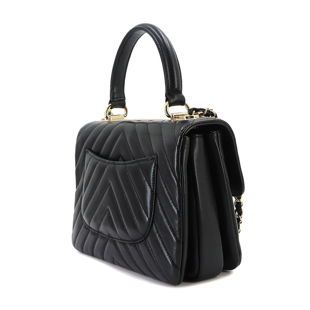Chanel Trendy CC Chevron V-stitch 2-Way Hand Chain Shoulder Bag Leather Black — view 4