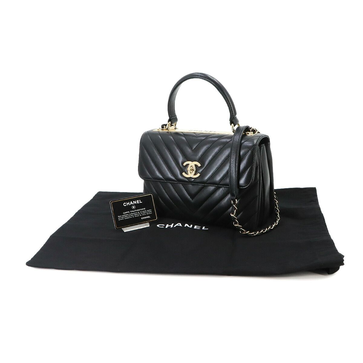 Chanel Trendy CC Chevron V-stitch 2-Way Hand Chain Shoulder Bag Leather Black — view 2