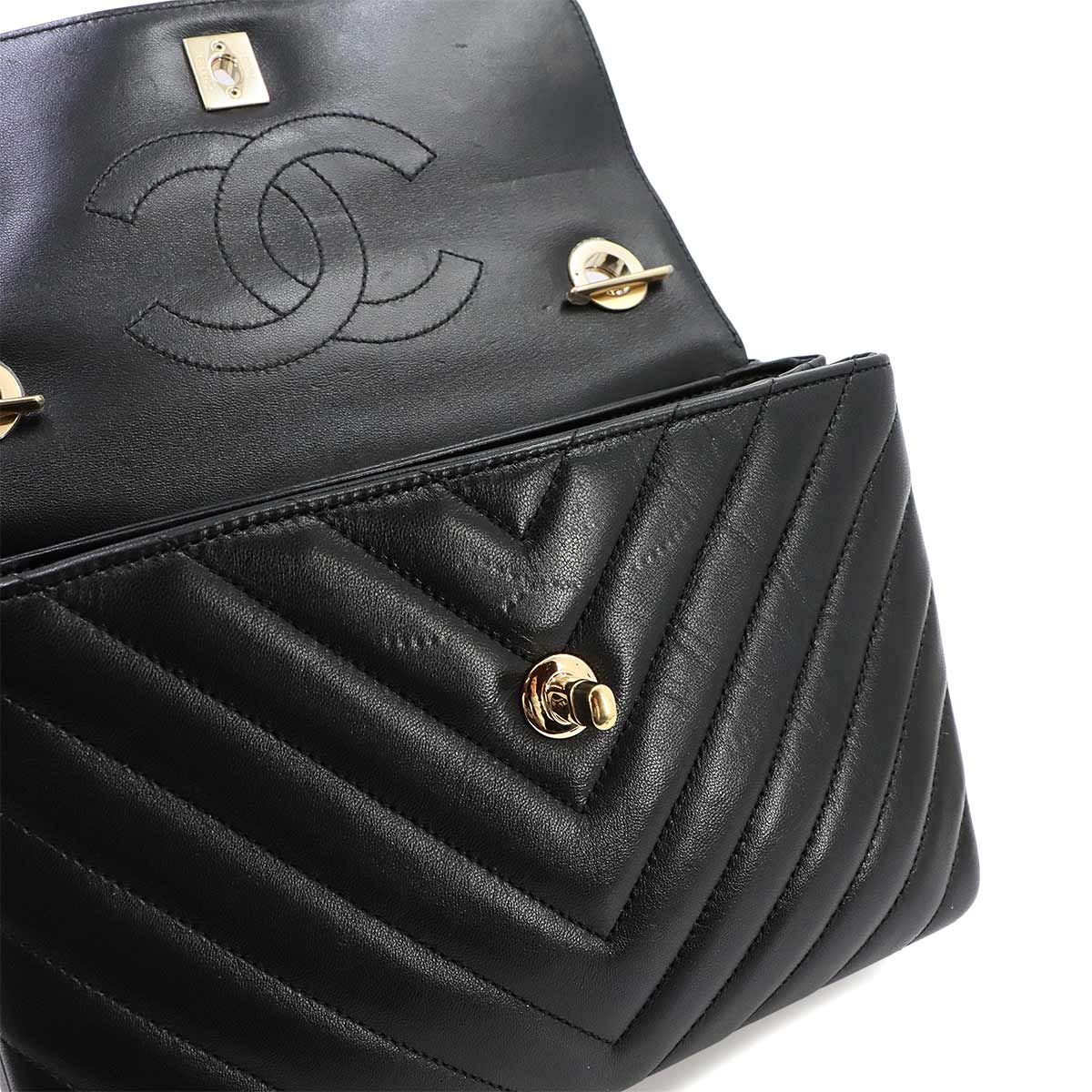 Chanel Trendy CC Chevron V-stitch 2-Way Hand Chain Shoulder Bag Leather Black — view 8