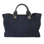 Chanel Deauville Small Shopping Tote Chain Shoulder Bag Canvas Leather Navy — view 3