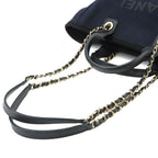 Chanel Deauville Small Shopping Tote Chain Shoulder Bag Canvas Leather Navy — view 5