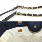Chanel Deauville Small Shopping Tote Chain Shoulder Bag Canvas Leather Navy — view 8