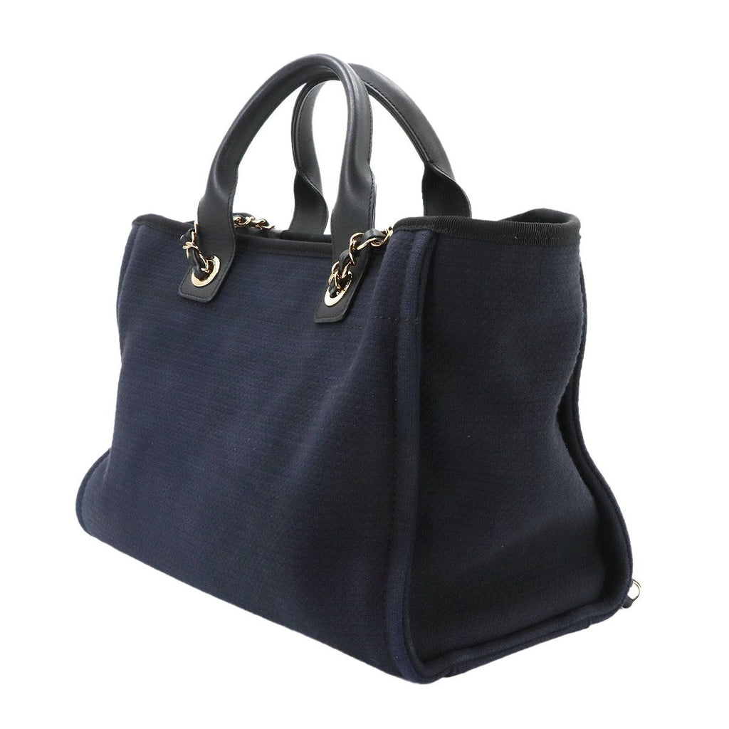 Chanel Deauville Small Shopping Tote Chain Shoulder Bag Canvas Leather Navy — view 4