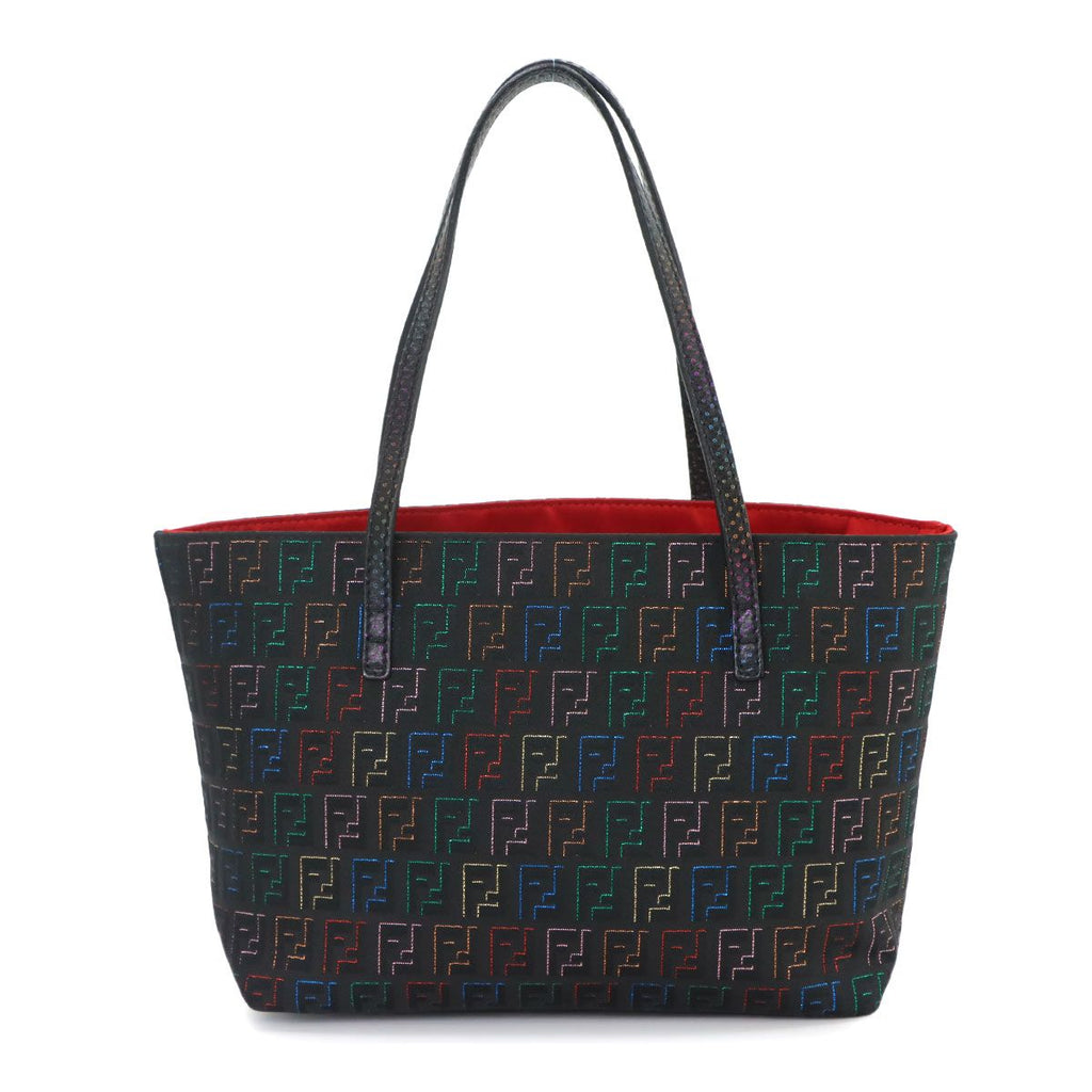 Fendi Zucchino Hand Bag Canvas Leather Black Gold Bag — view 2