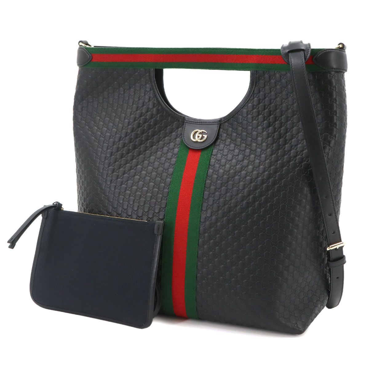 Gucci GG Embossed Ophidia 2-Way Tote Shoulder Bag Leather Black Gold — view 2