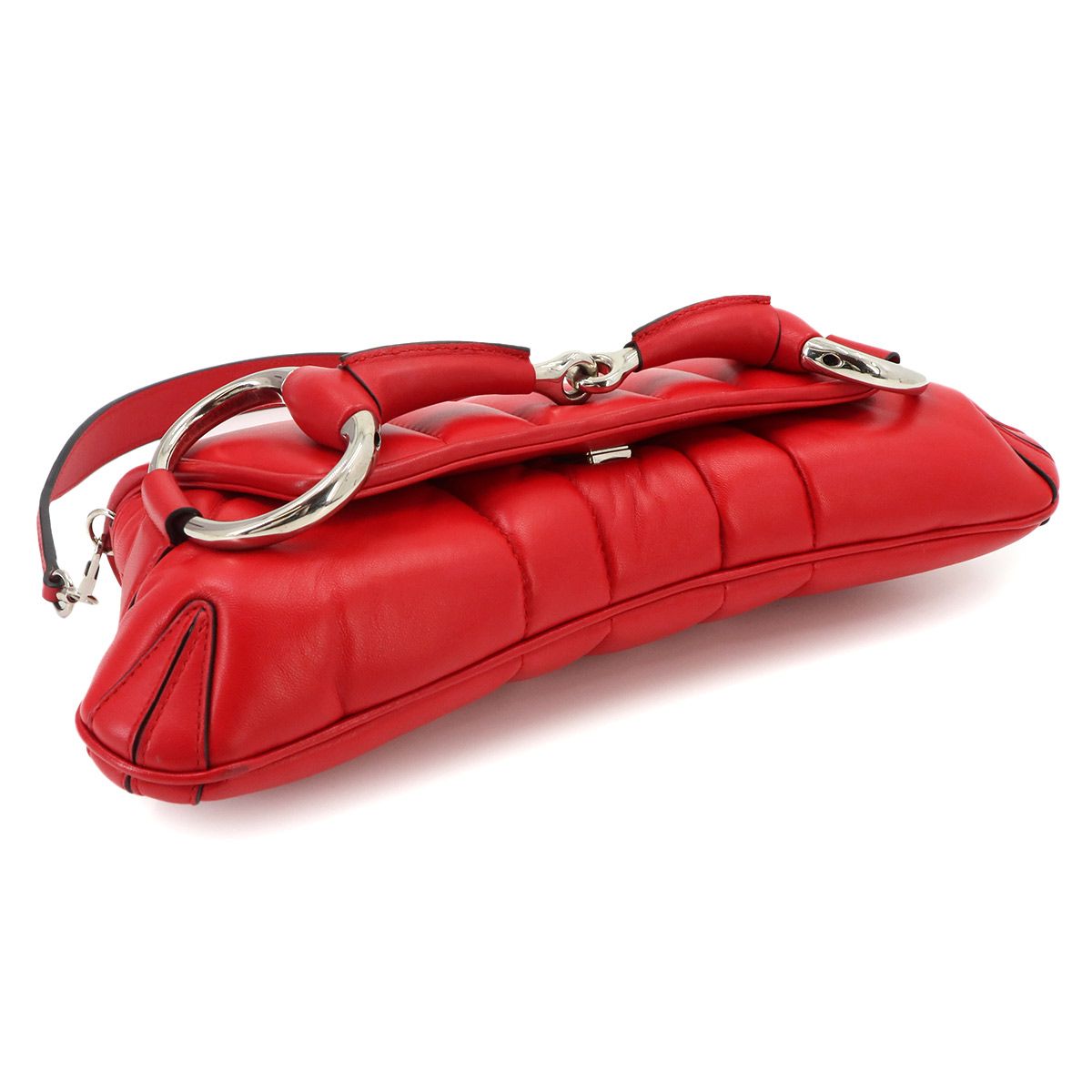 Gucci Horsebit 2-Way Chain Shoulder Bag Leather Red Silver — view 5