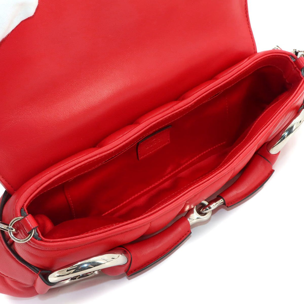 Gucci Horsebit 2-Way Chain Shoulder Bag Leather Red Silver — view 7