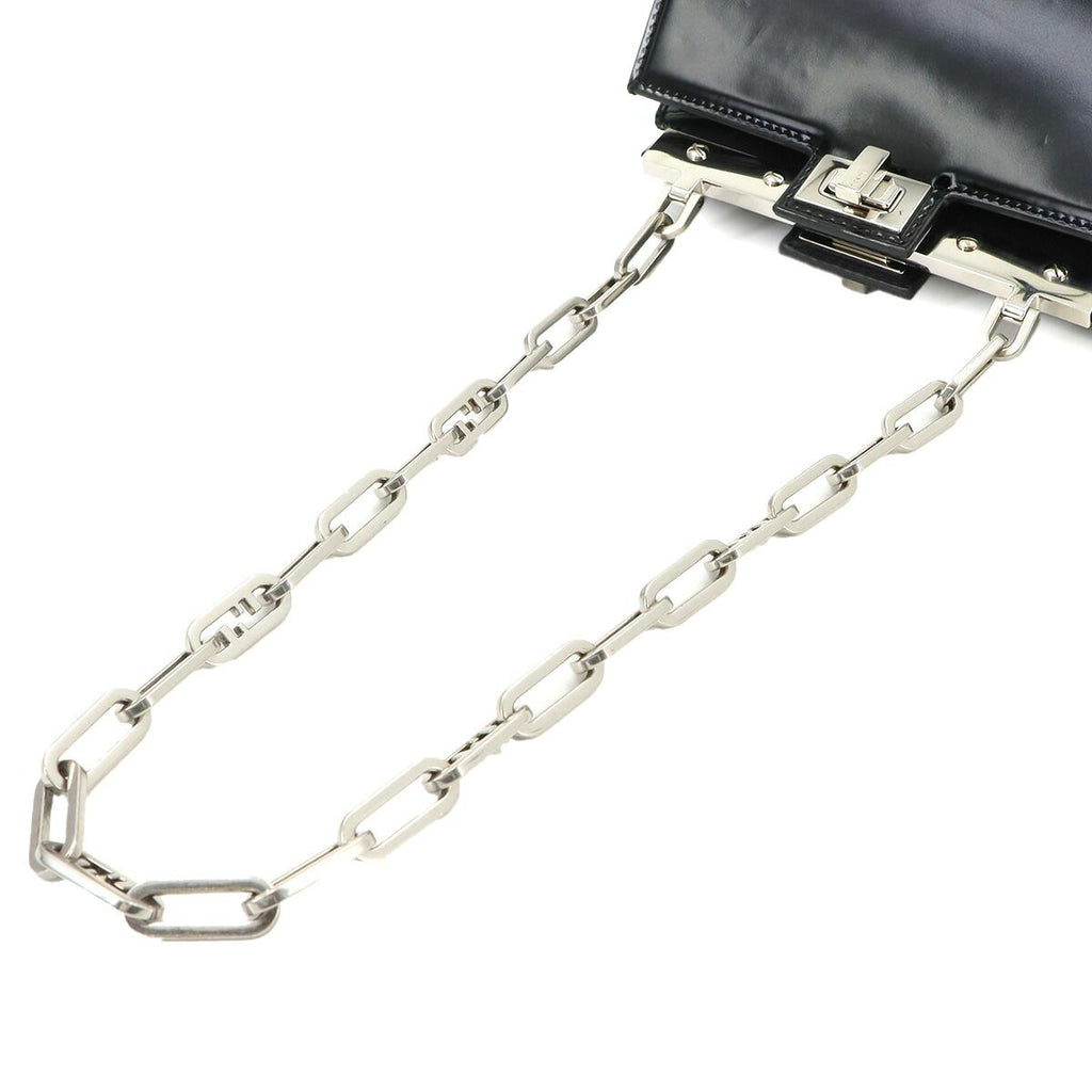 Fendi Peekaboo Cut Petit Shoulder Bag Leather Black Silver — view 6