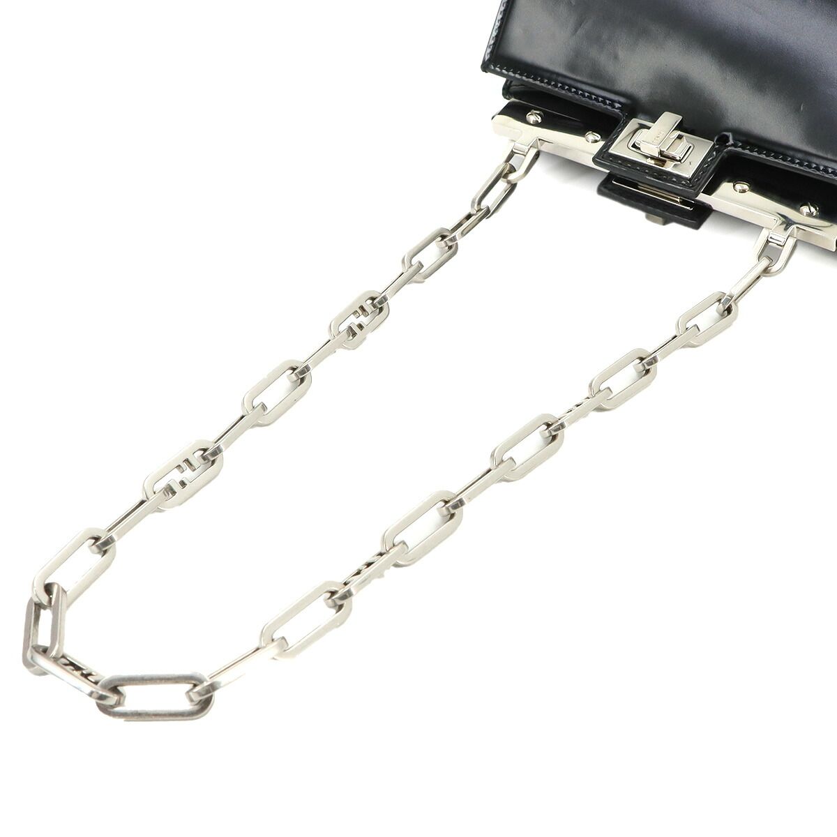 Fendi Peekaboo Cut Petit Shoulder Bag Leather Black Silver — view 6