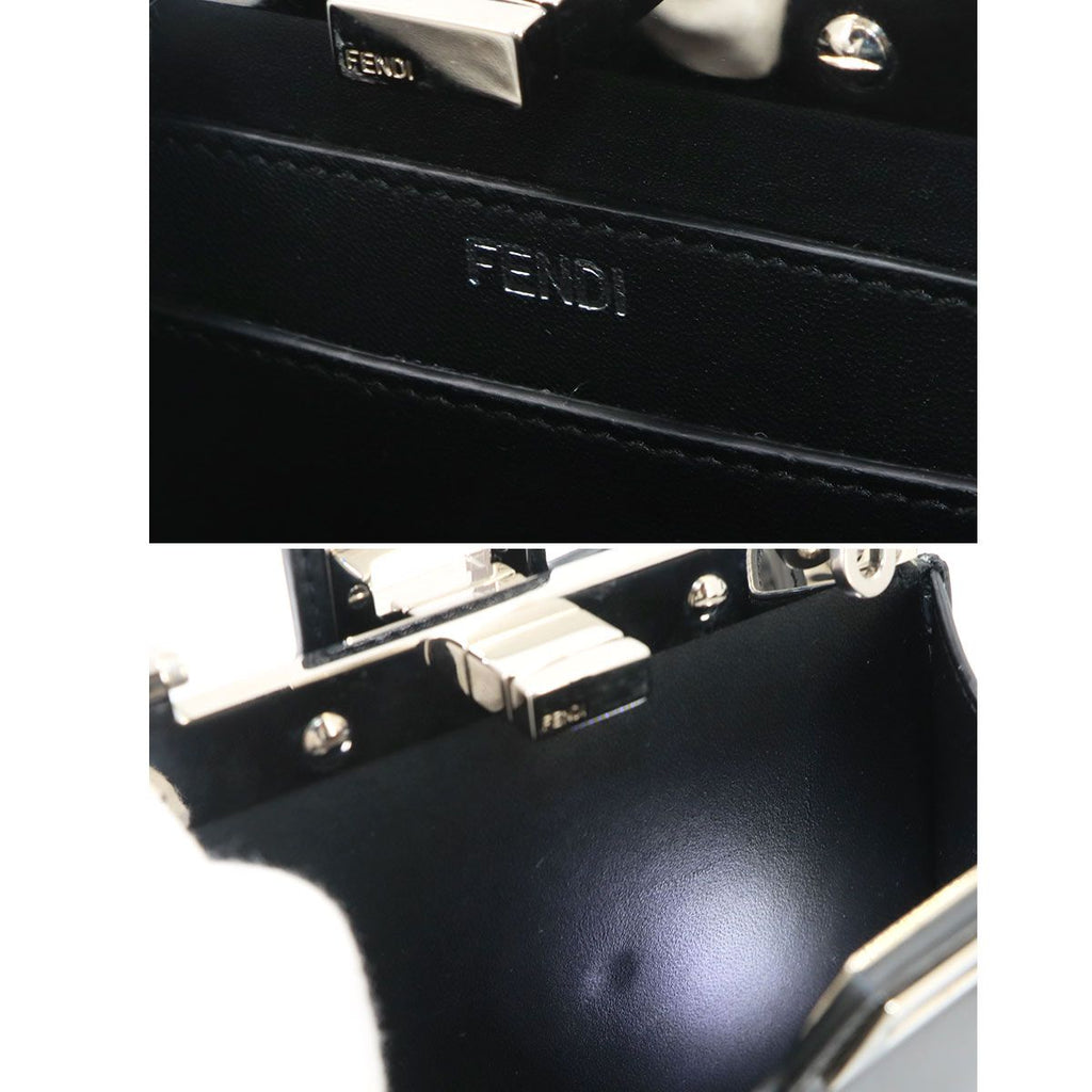 Fendi Peekaboo Cut Petit Shoulder Bag Leather Black Silver — view 8