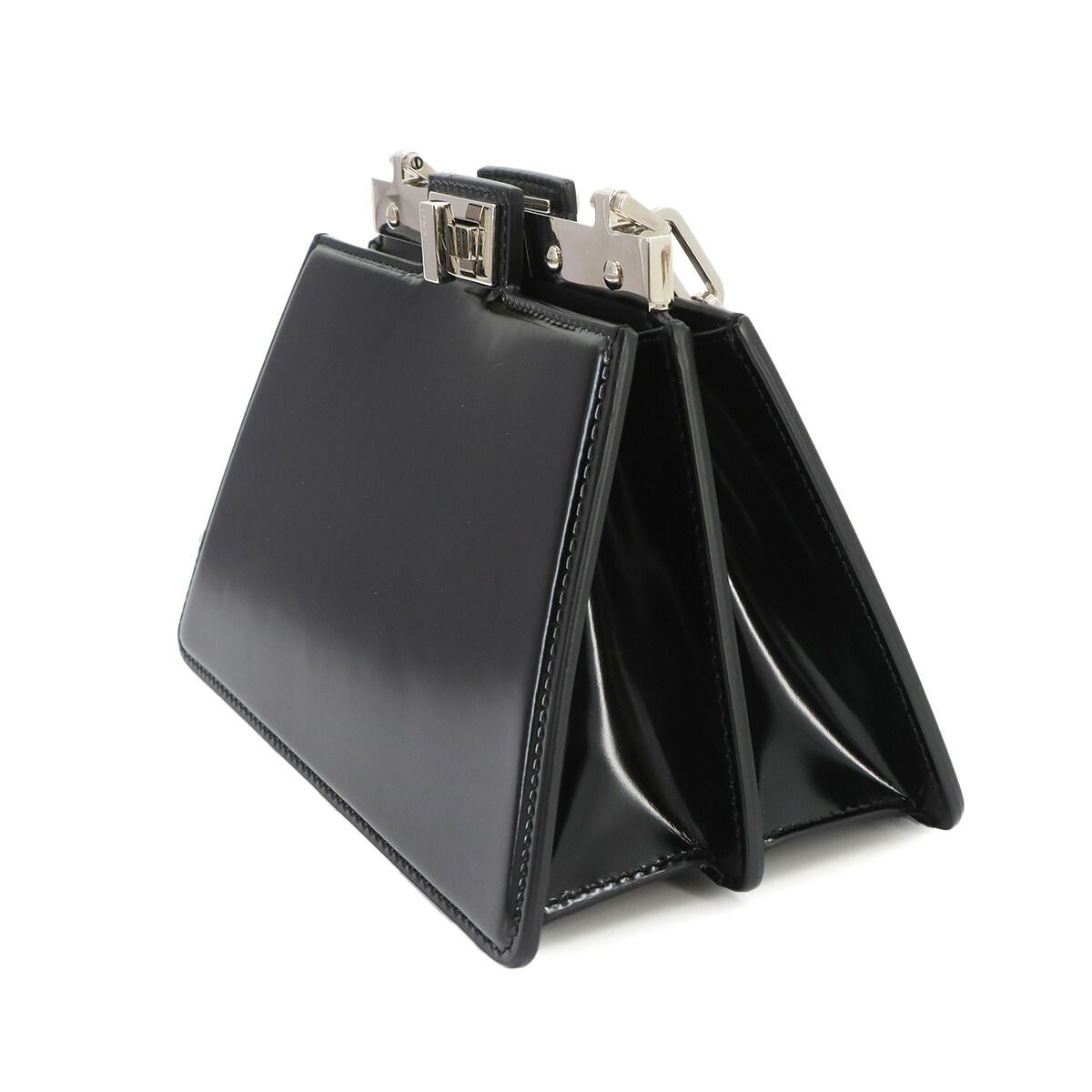 Fendi Peekaboo Cut Petit Shoulder Bag Leather Black Silver — view 4