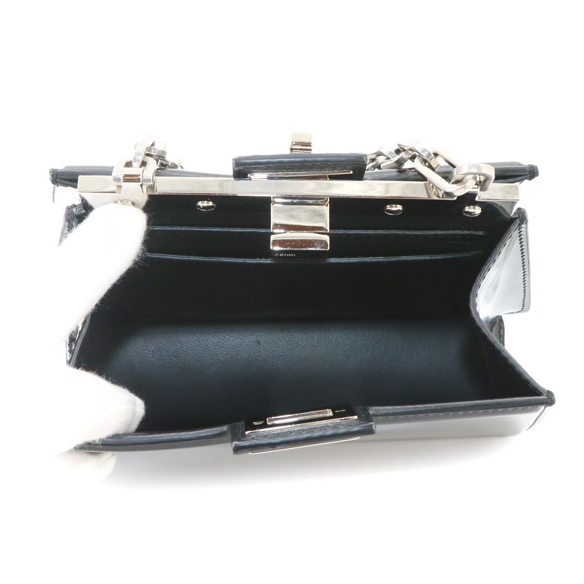 Fendi Peekaboo Cut Petit Shoulder Bag Leather Black Silver — view 7