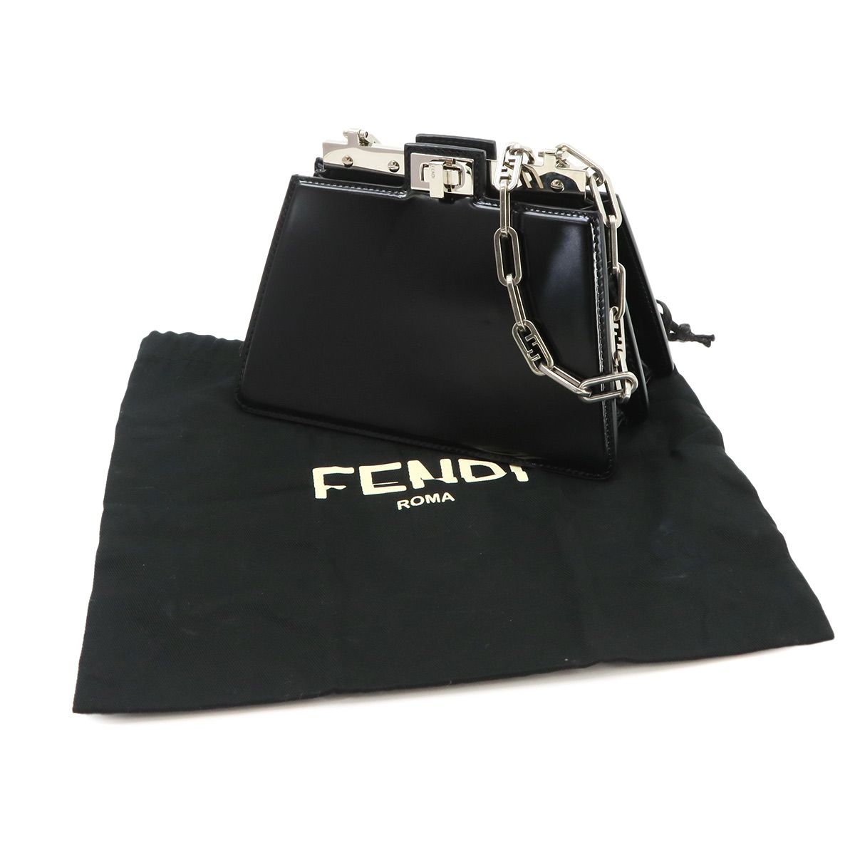 Fendi Peekaboo Cut Petit Shoulder Bag Leather Black Silver — view 2
