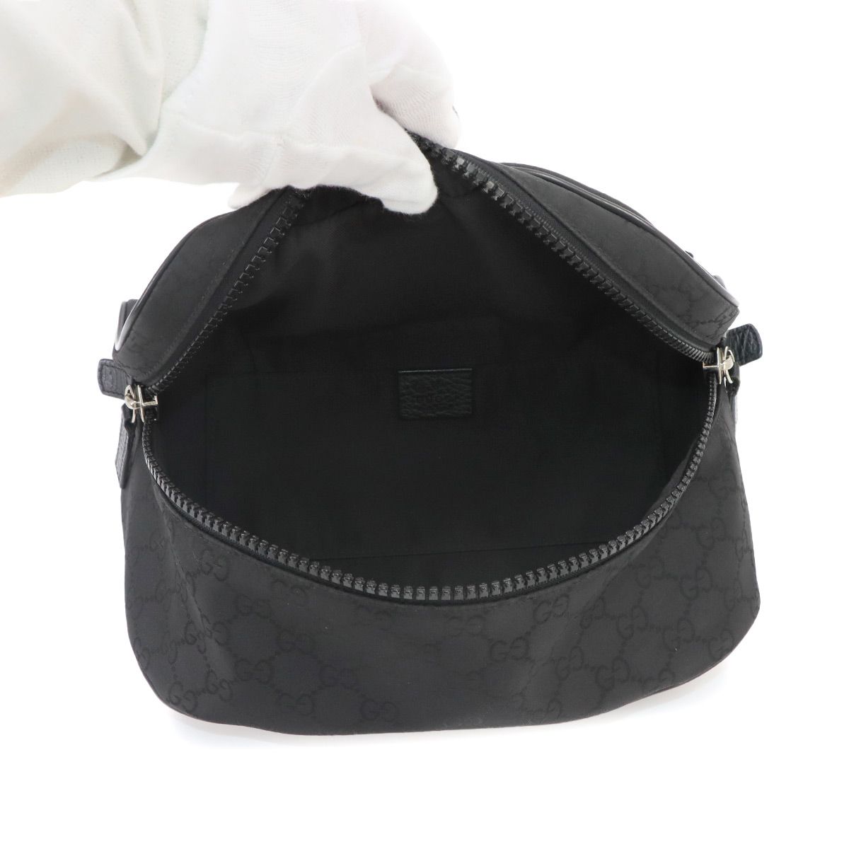 Gucci GG Nylon Crossbody Waist Bag Leather Black Silver — view 6