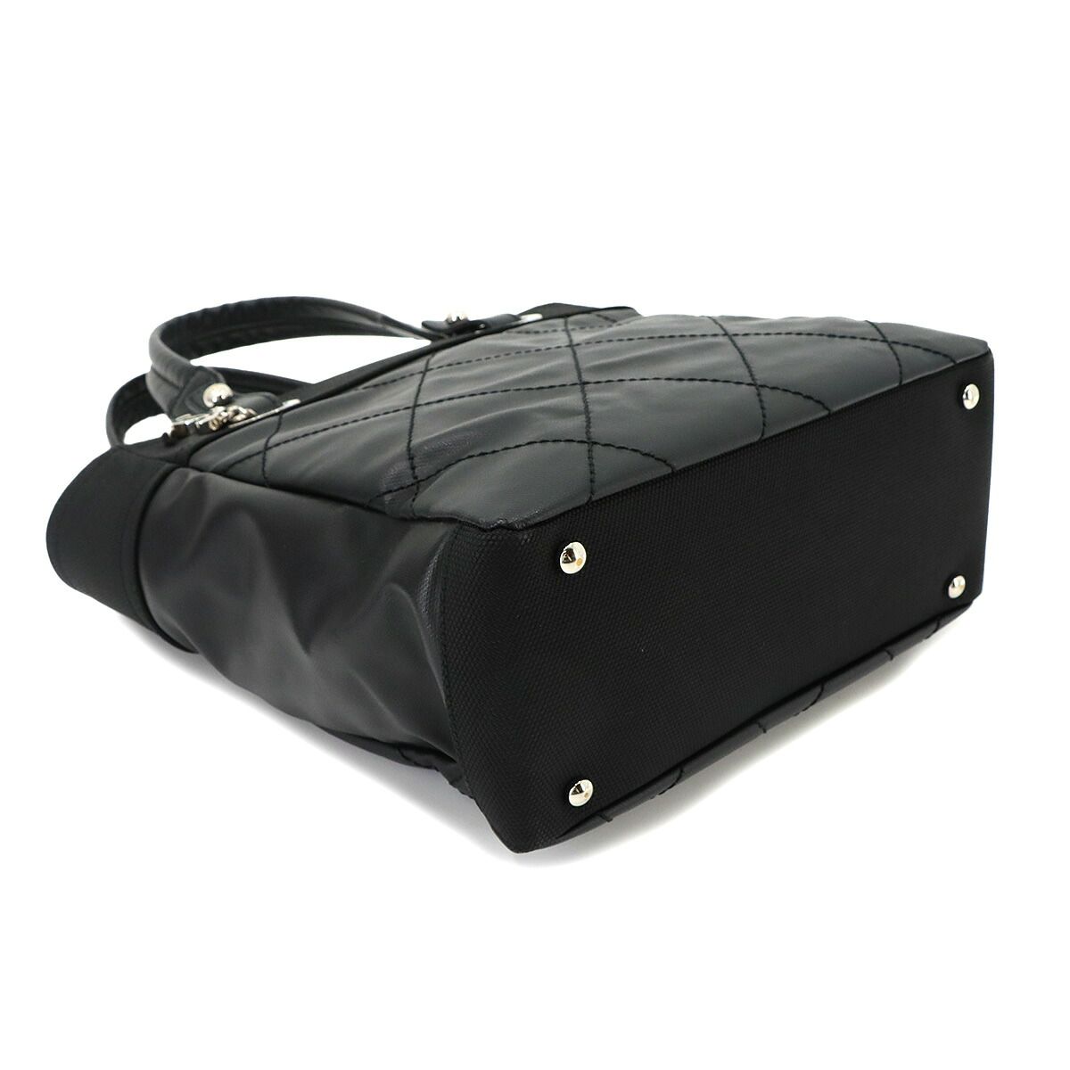 Chanel Paris Biarritz PM Tote Bag Nylon Leather Black Silver — view 5