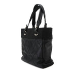 Chanel Paris Biarritz PM Tote Bag Nylon Leather Black Silver — view 4