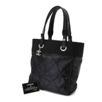 Chanel Paris Biarritz PM Tote Bag Nylon Leather Black Silver — view 2