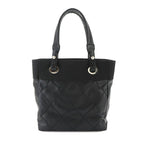 Chanel Paris Biarritz PM Tote Bag Nylon Leather Black Silver — view 3
