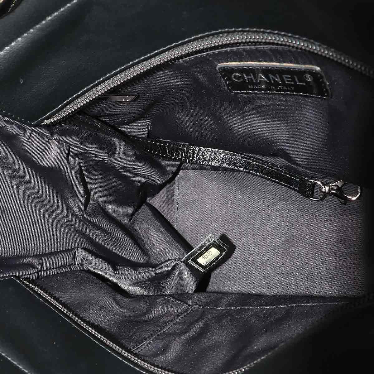 Chanel Paris Biarritz PM Tote Bag Nylon Leather Black Silver — view 8