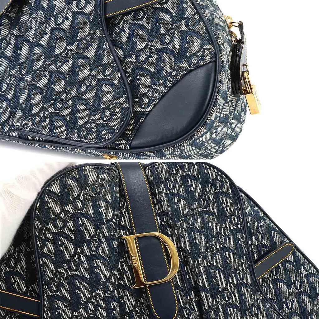 Dior Trotter Double Saddle Hand Bag Canvas Leather Navy — view 8