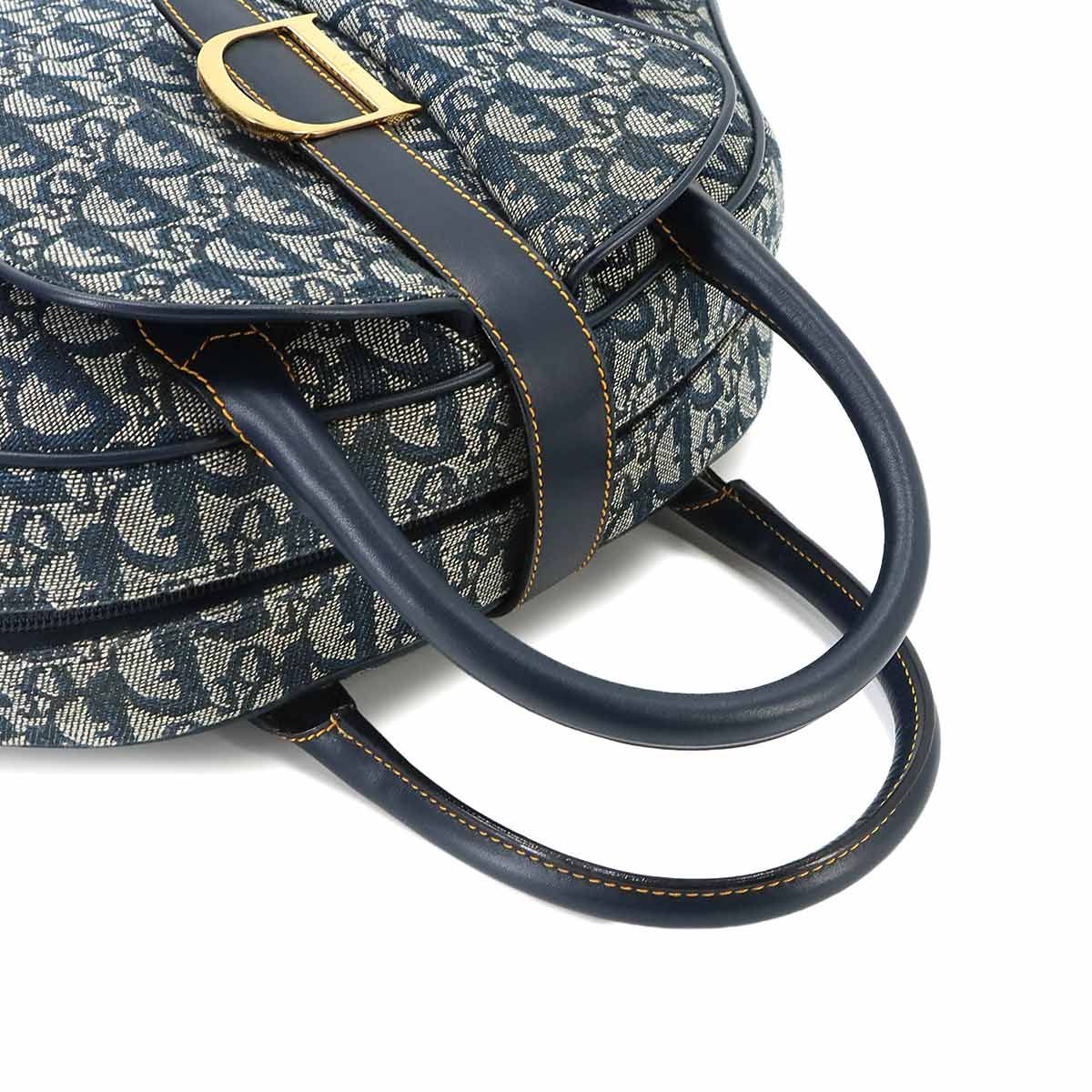 Dior Trotter Double Saddle Hand Bag Canvas Leather Navy — view 5