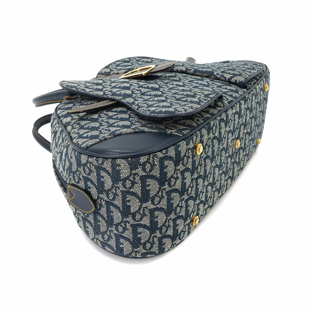 Dior Trotter Double Saddle Hand Bag Canvas Leather Navy — view 4