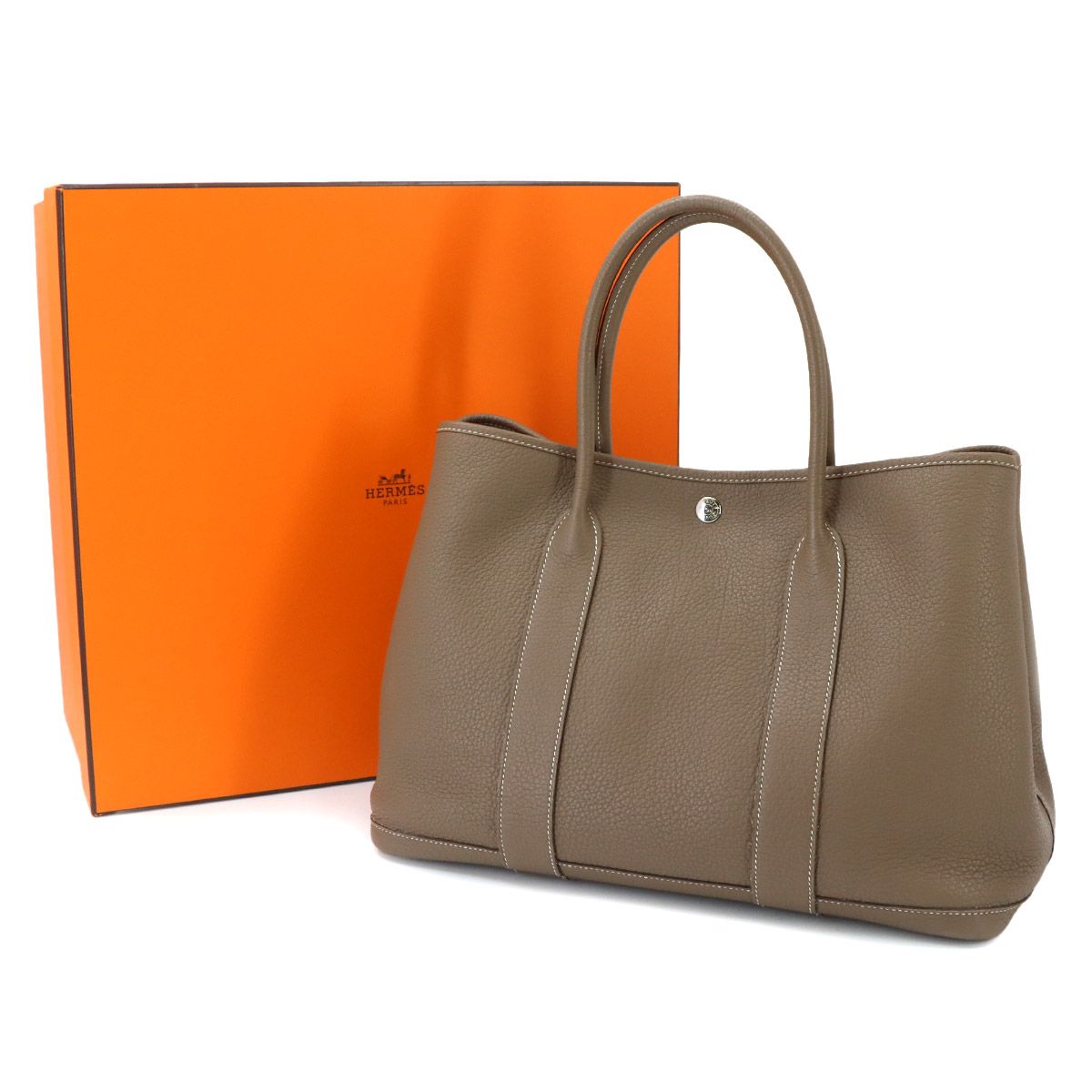 Hermes Garden Party PM Tote Bag Negonda Etoupe Silver — view 2