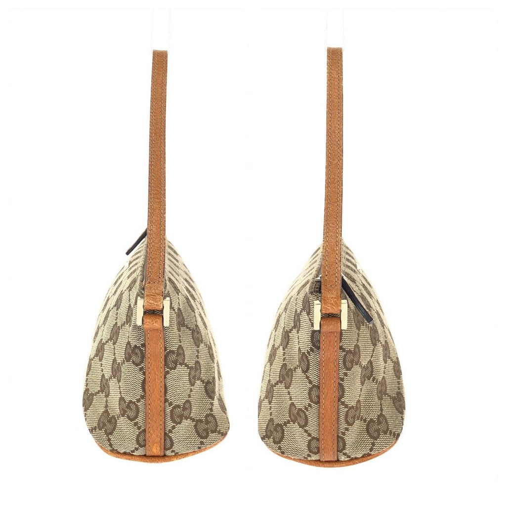 Gucci Vintage Beige Gold GG Canvas Leather Handbag Pouch — view 8