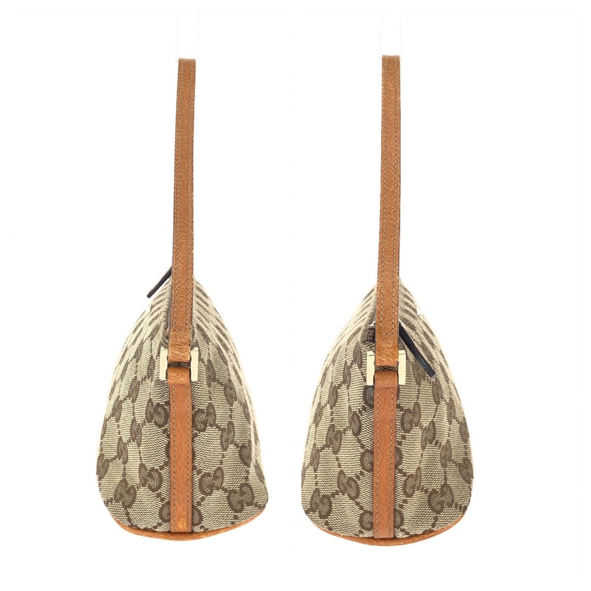 Gucci Vintage Beige Gold GG Canvas Leather Handbag Pouch — view 8