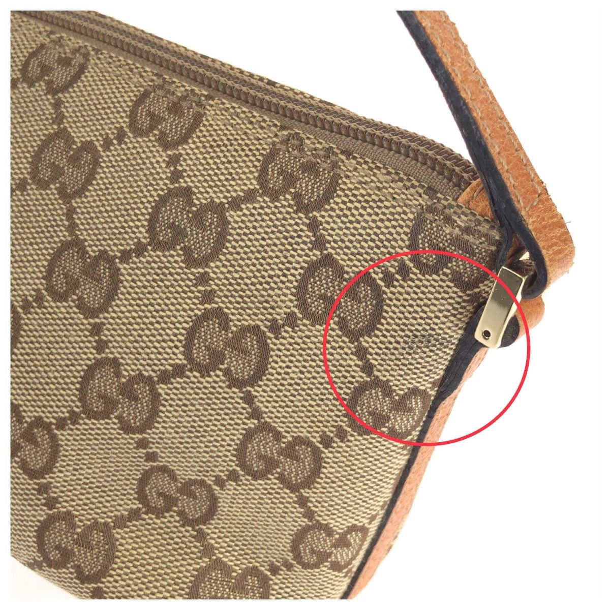 Gucci Vintage Beige Gold GG Canvas Leather Handbag Pouch — view 5