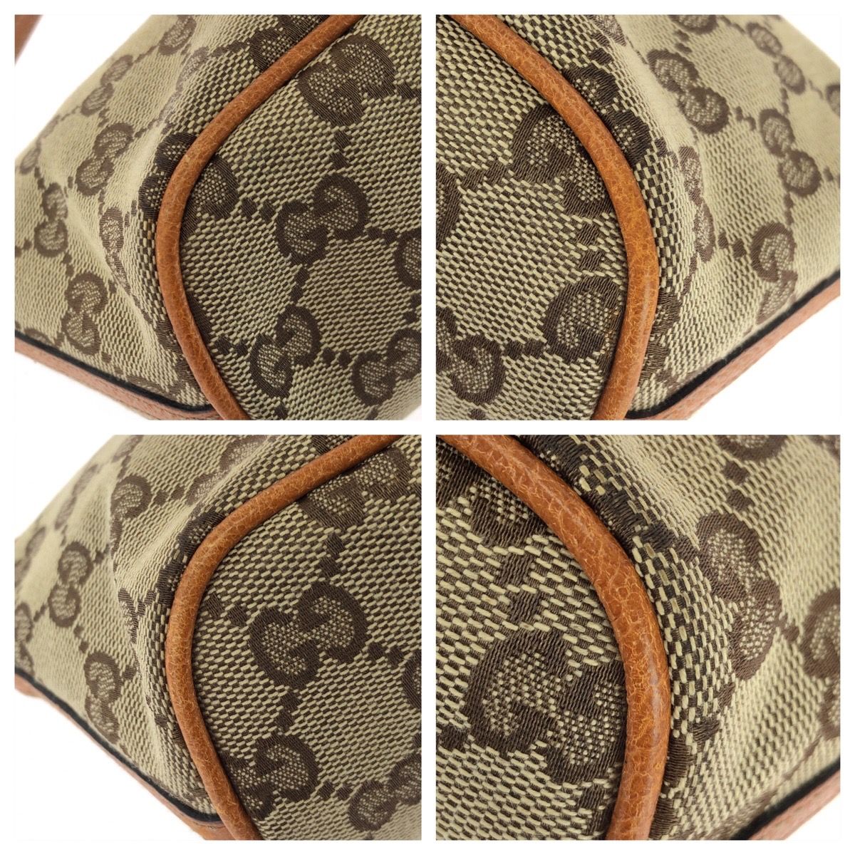 Gucci Vintage Beige Gold GG Canvas Leather Handbag Pouch — view 3