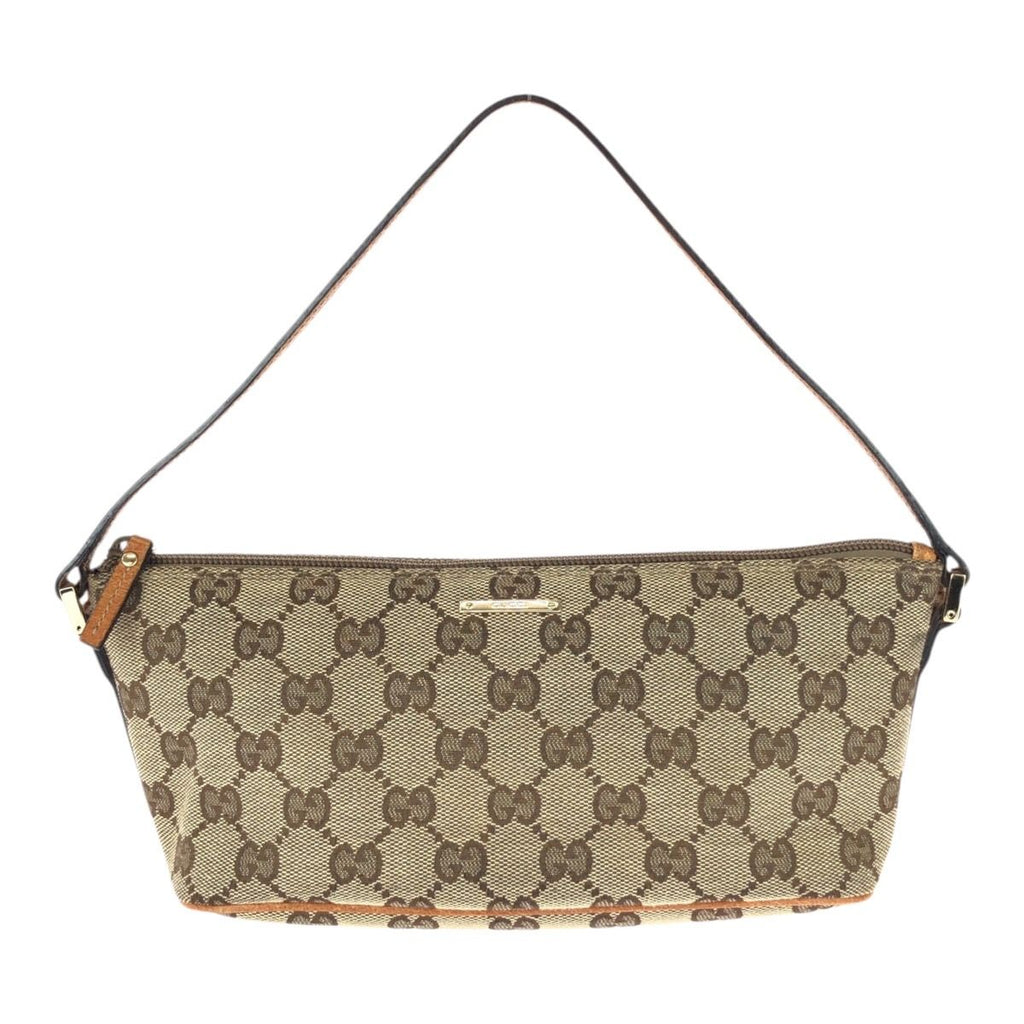 Gucci Vintage Beige Gold GG Canvas Leather Handbag Pouch