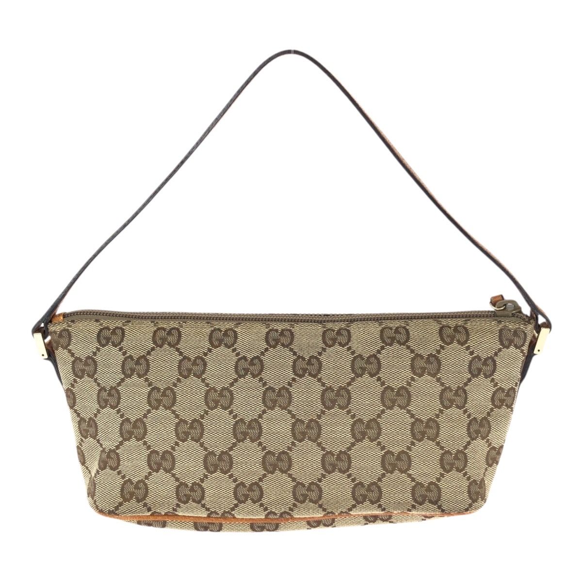 Gucci Vintage Beige Gold GG Canvas Leather Handbag Pouch — view 2