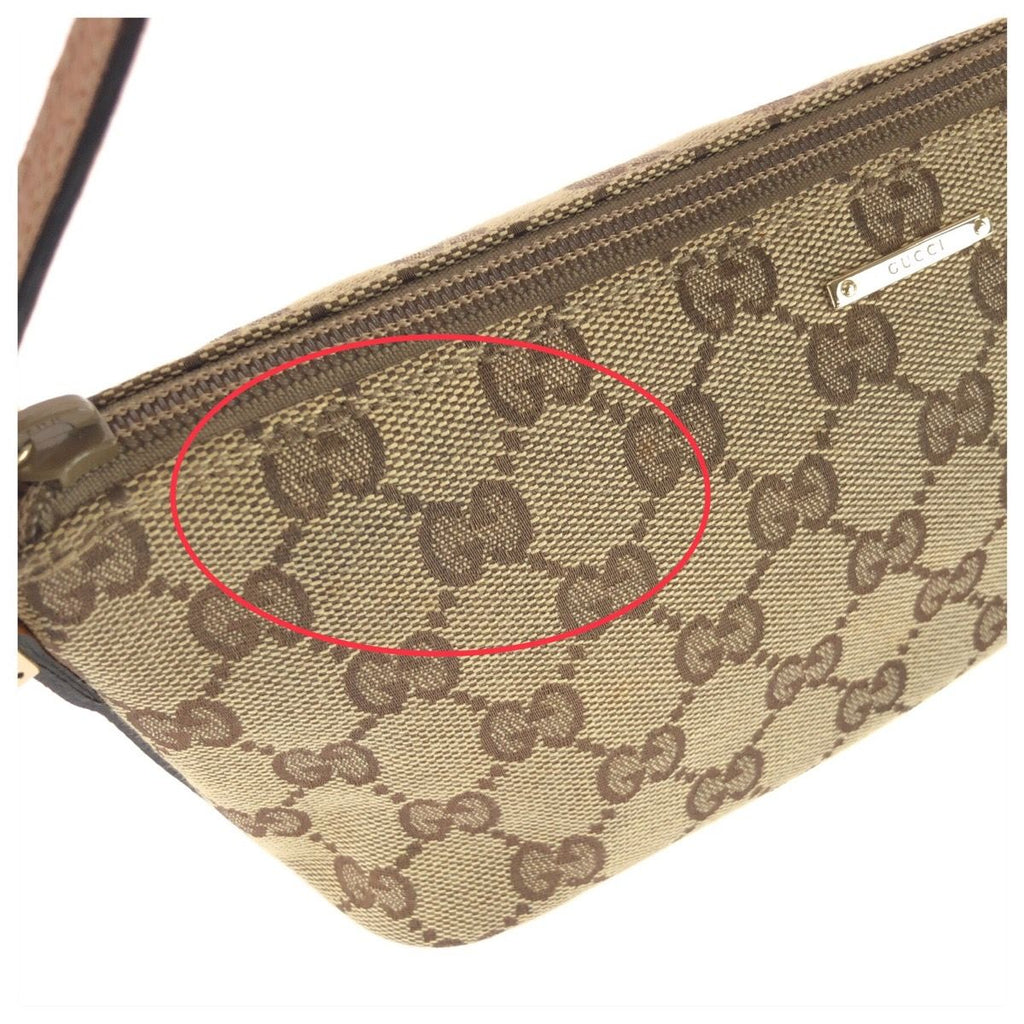 Gucci Vintage Beige Gold GG Canvas Leather Handbag Pouch — view 6