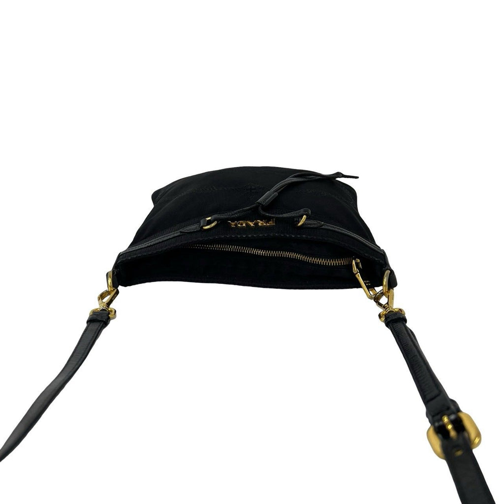 Prada Logo Tessuto Pocono Nylon Leather Shoulder Bag Crossbody Pochette Black — view 4