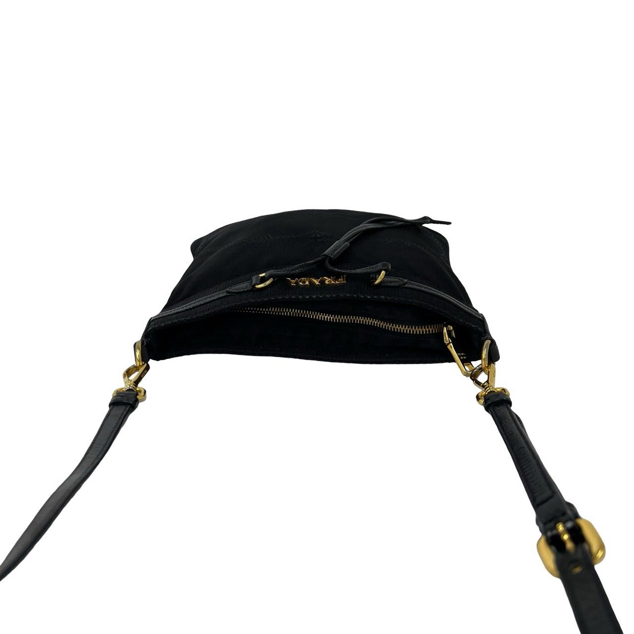 Prada Logo Tessuto Pocono Nylon Leather Shoulder Bag Crossbody Pochette Black — view 4