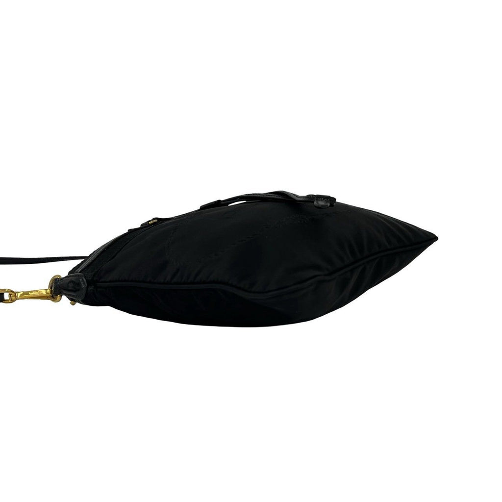 Prada Logo Tessuto Pocono Nylon Leather Shoulder Bag Crossbody Pochette Black — view 7