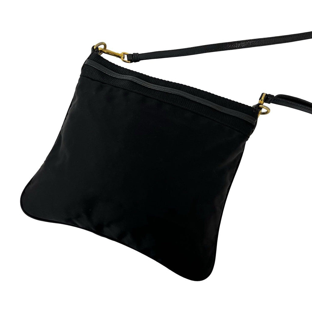 Prada Logo Tessuto Pocono Nylon Leather Shoulder Bag Crossbody Pochette Black — view 3