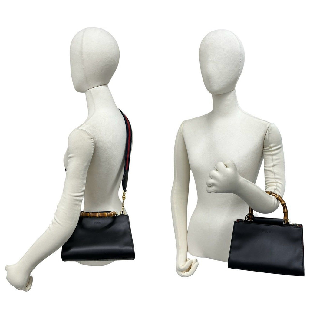 Gucci Nymphaea Bamboo Sherry Line Leather 2-Way Shoulder Bag Black — view 2